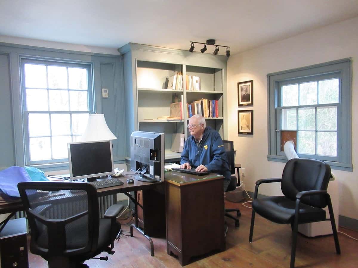Person using computer for historical research in the Jefferson County Historical Society Research room.
